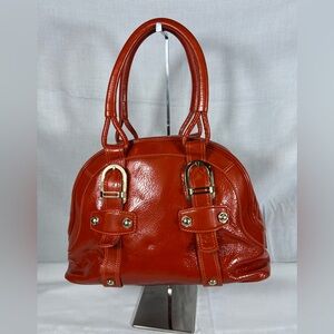 3153: Bally Orange Red Patent Leather Satchel Bag